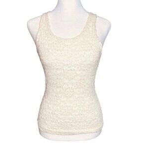 Vintage Y2K Lace Sheer Tank Top Ellen Ashley Size Small Ivory Fairy Floral